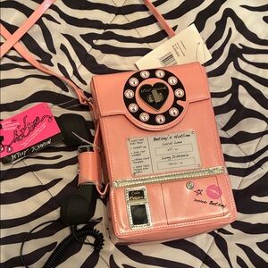 Betsey Johnson Pink Retro Telephone Crossbody Purse with Headset